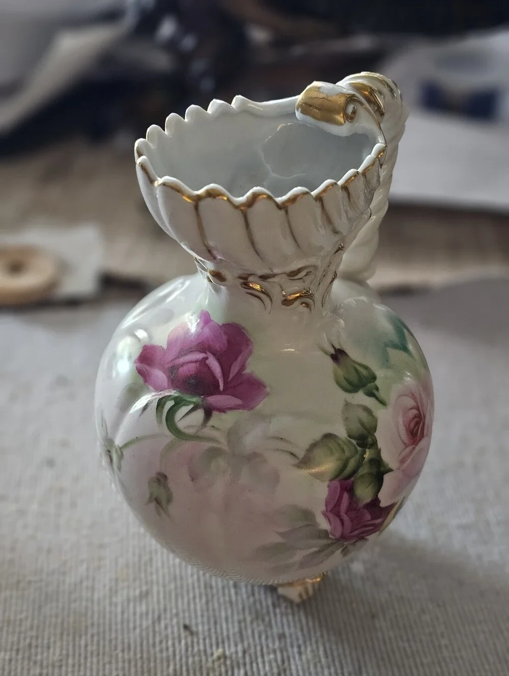 Antique VICTORIAN Nippon Footed Cabinet Porcelain Ewer